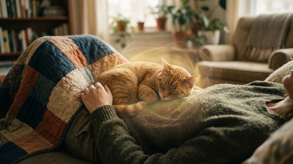 cat sleeping on my stomach spiritual meaning